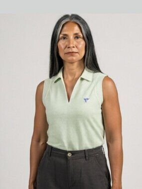 Ocean Reef Club Tehama Sleeveless Golf Polo Shirt Womens M Green White Stripe